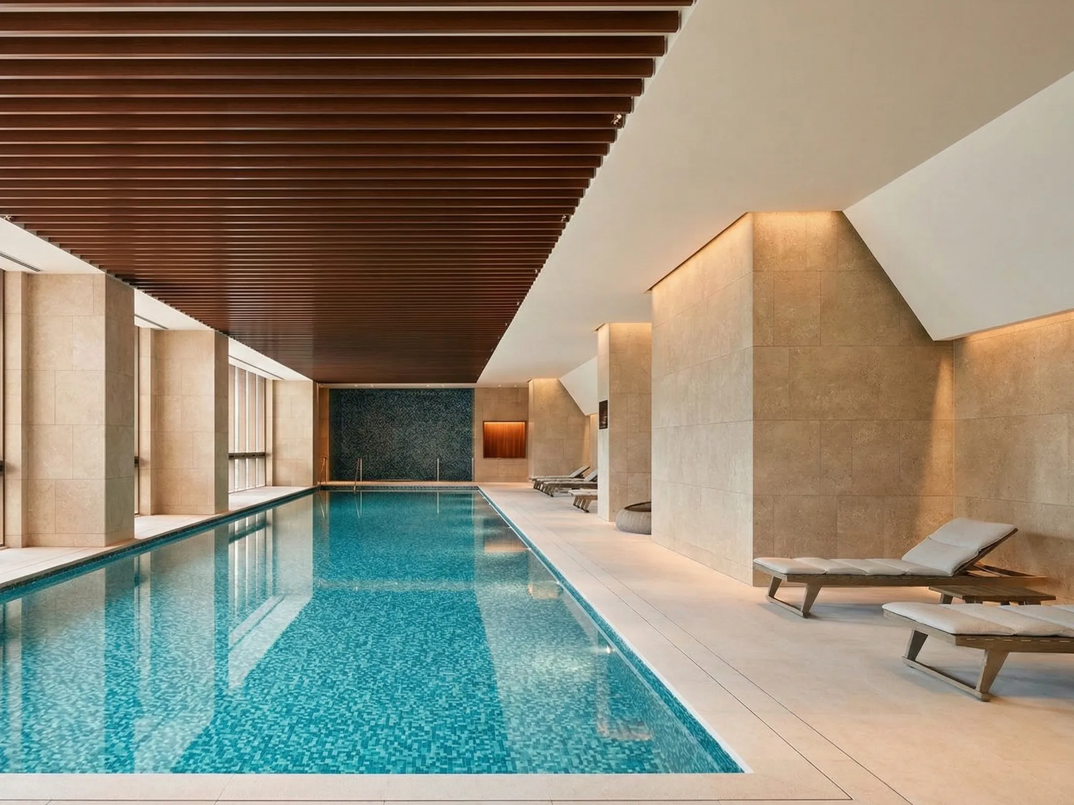 Grolla stone wall and floor surfaces surrounding an indoor pool in Taiwan
